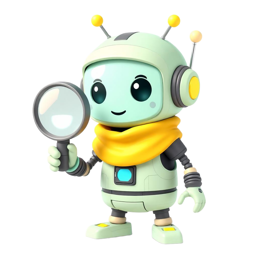 Detective robot mascot inspecting math glitches with a magnifying glass